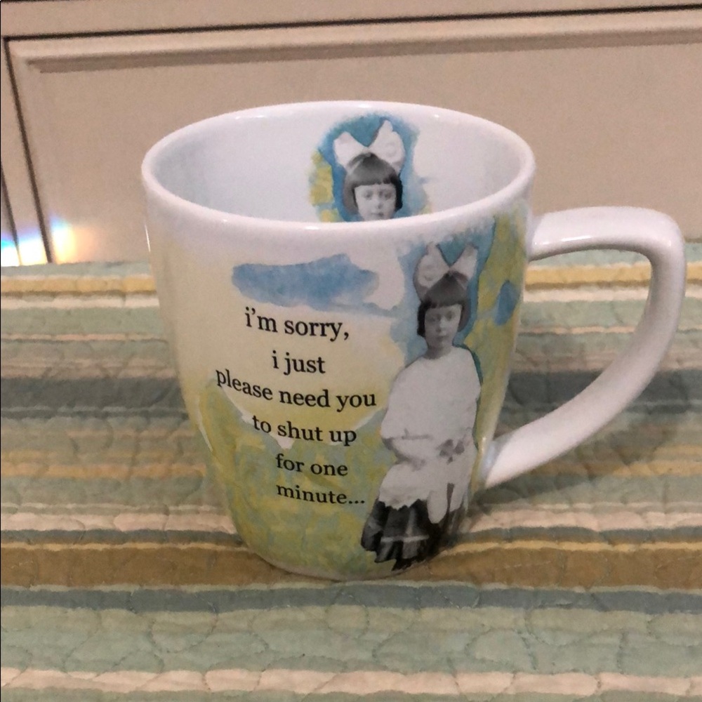 Erin Smith Art White Ceramic Mug with Humorous Quote and Vintage Girl Design